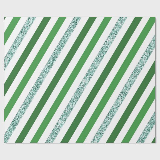 Grüner weißer Glitzer gestreift Urlaub Geschenkpapier (Flach)