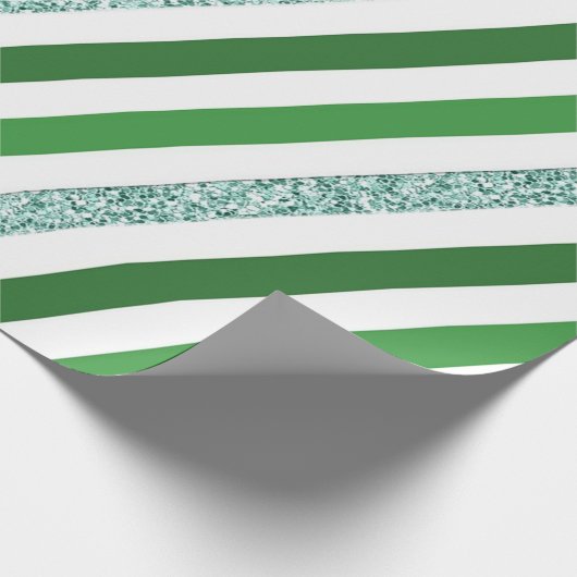 Grüner weißer Glitzer gestreift Urlaub Geschenkpapier (Ecke)