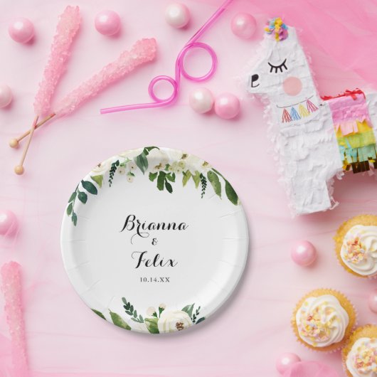 Grüner Weißer Herbst Blumenkuchen Pappteller (Party)