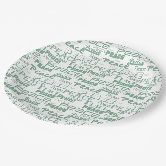 Grüner weißer Inspirationsfrieden Pappteller (Schrägansicht)