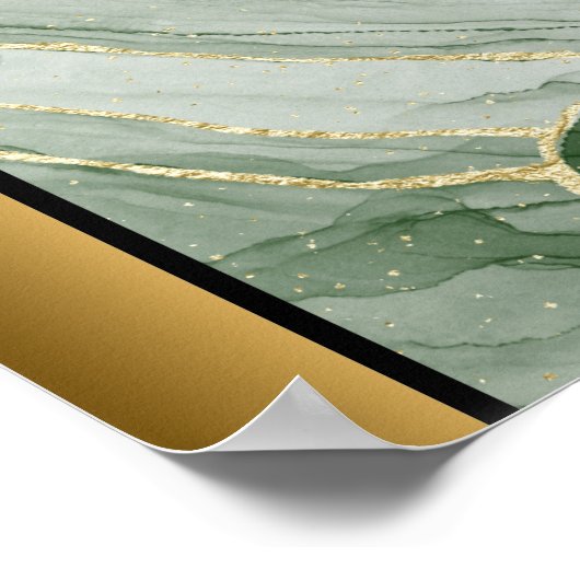 Grüner weißer Marmorstein / Schwarze goldene Grenz Poster (Ecke)