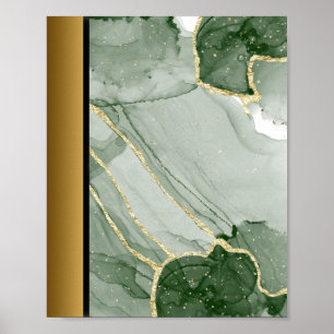 Grüner weißer Marmorstein / Schwarze goldene Grenz Poster