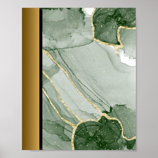 Grüner weißer Marmorstein / Schwarze goldene Grenz Poster (Vorne)