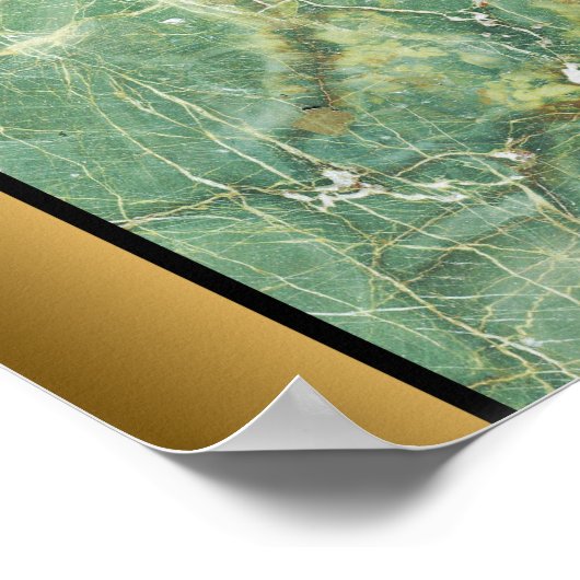 Grüner weißer Marmorstein / Schwarze goldene Grenz Poster (Ecke)