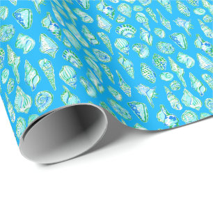 Grüner, weißer und blauer Muschel-Preppy-Stil Geschenkpapier