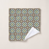 Grüner, weißer und brauner Mandala Badhandtuch Set (Waschlappen)