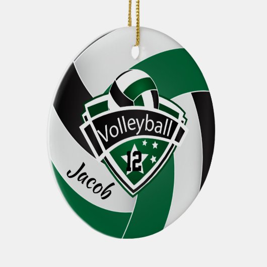 Grüner, weißer und schwarzer Volleyball Keramik Ornament (Rechts)