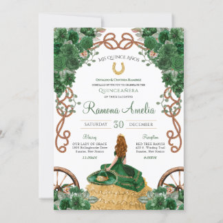 Grüner Western für Blumenzucht Charro Quinceañera Einladung
