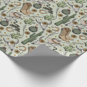 Grüner Western Laughing Cowboy Skull & Cactus Geschenkpapier