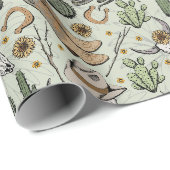 Grüner Western Laughing Cowboy Skull & Cactus Geschenkpapier (Rolleneckpunkt)