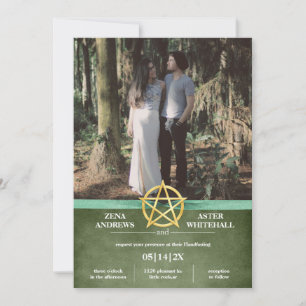 Grüner Wiccan Vintage Gold Pentakel Handfasting Einladung