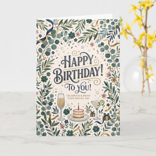 Grüner Wildblumen-Geburtstag Karte (Gelbe Blume)