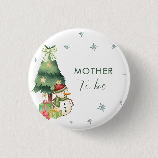 Grüner Winter Schneemann Mutter werdende Baby-Part Button (Vorderseite)