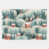 Grüner Winterwald Dorf Geschenkpapier Set (Vorderseite 3)