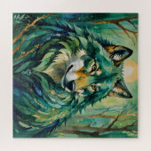 Grüner Wolf im Waldrätsel Puzzle (Horizontal)