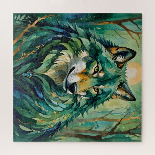 Grüner Wolf im Waldrätsel Puzzle (Horizontal)