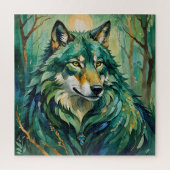 Grüner Wolf im Waldrätsel Puzzle (Vertikal)