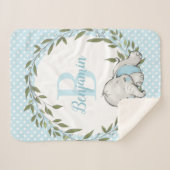 Grüner Wreath Blauer Elefant Personalisiert Boy Sherpadecke (Vorderseite (Horizontal))