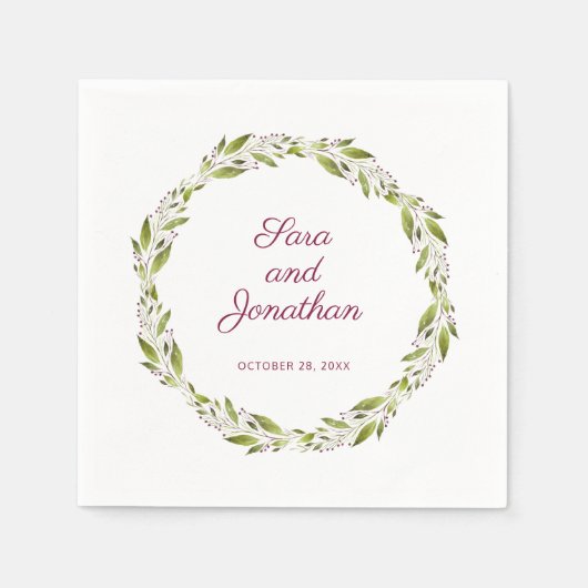 Grüner Wreath mit Burgunder-Blumen Wedding | Serviette (Vorderseite)