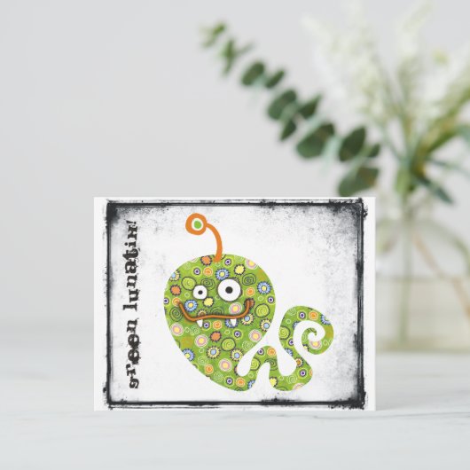 Grüner Wurmlunatiker! Postkarte (Stehend Vorderseite)