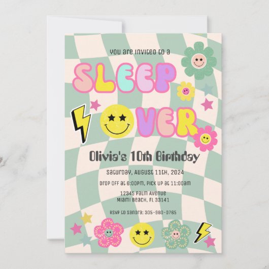 Grüner Y2K-Schlaf über Geburtstag Einladung (Vorderseite)