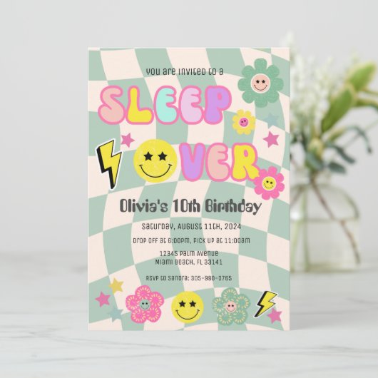 Grüner Y2K-Schlaf über Geburtstag Einladung (Stehend Vorderseite)