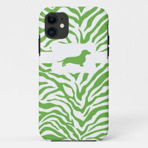 Grüner Zebra-Streifen w/Dachshund iPhone 11 Hülle