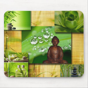Grüner Zen u. Buddha-Ruhe-Collage Mousepad