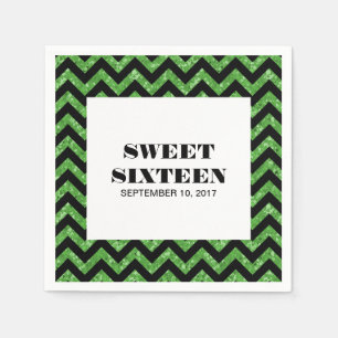 Grüner Zickzack Glitzer Sweet 16 Paper Napkins Serviette