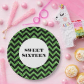 Grüner Zickzack Glitzer Sweet 16 Paper Tellers Pappteller (Party)
