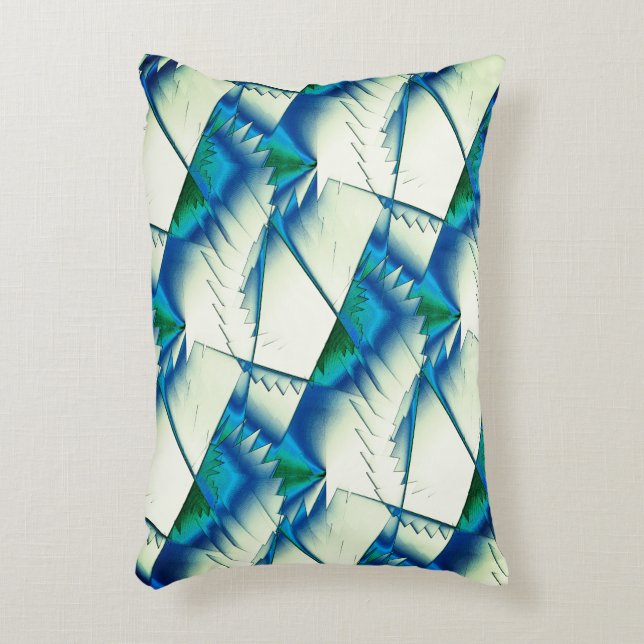 Grüner Zickzack oder Sägen auf intensivem Zyan bis Dekokissen (Vorderseite(Vertikal))