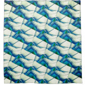 Grüner Zickzack oder Sägen auf intensivem Zyan bis Duschvorhang (Vorderseite)