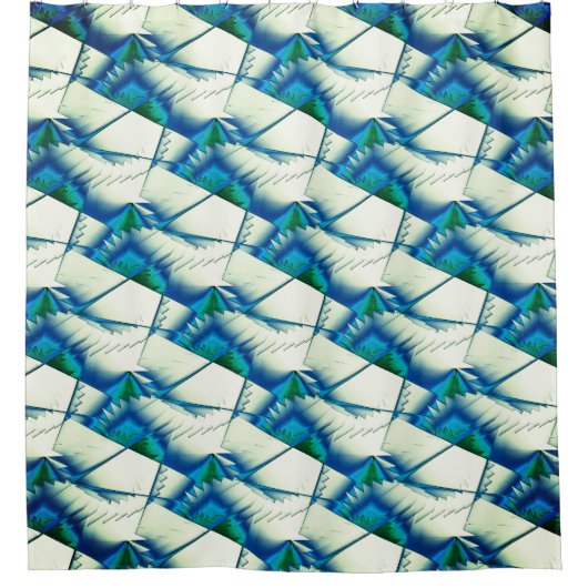 Grüner Zickzack oder Sägen auf intensivem Zyan bis Duschvorhang (Vorderseite)