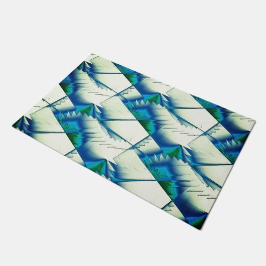 Grüner Zickzack oder Sägen auf intensivem Zyan bis Fußmatte (Schrägansicht)