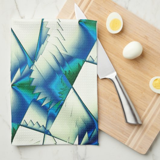 Grüner Zickzack oder Sägen auf intensivem Zyan bis Geschirrtuch (Viertel Falte)