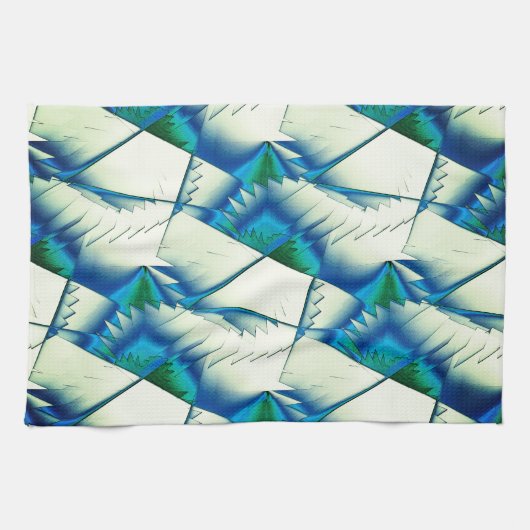 Grüner Zickzack oder Sägen auf intensivem Zyan bis Geschirrtuch (Horizontal)