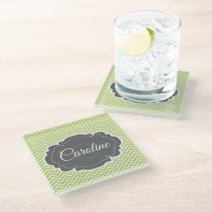 Grüner Zickzack Personalisierter Untersetzer