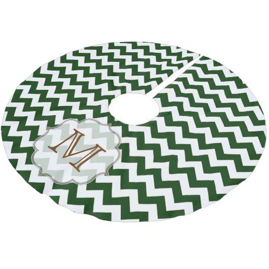 Grüner Zickzack Streifen Monogram, anfänglicher Tr Polyester Weihnachtsbaumdecke (Schrägansicht)
