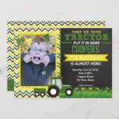 Grüner Zickzack Traktor Geburtstagsparty Einladung (Vorne/Hinten)