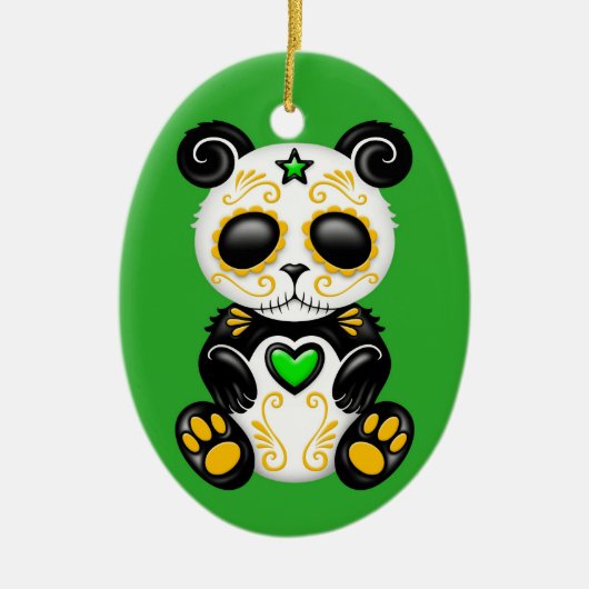 Grüner Zombie-Zuckerpanda Keramikornament (Vorne)