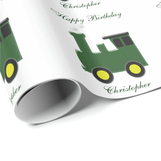 Grüner Zug-Geburtstag Geschenkpapier (Rolleneckpunkt)