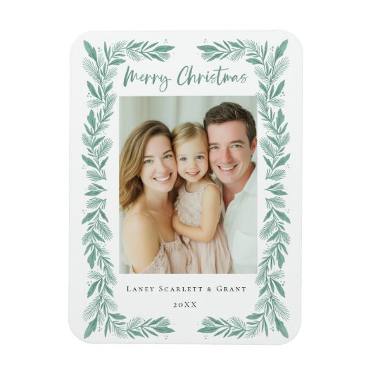 Grüner Zweig Rahmen Weihnachtsklassiker Magnet (Vertikal)