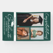 Grünes 3-Foto-Collage-Abschluss-Gratulation Absolv Banner (Horizontal)
