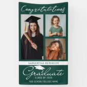 Grünes 3-Foto-Collage-Abschluss-Gratulation Absolv Banner (Vertikal)