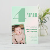 Grünes 4. Geburtstag Einladungen Farbiges Foto (Stehend Vorderseite)
