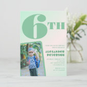 Grünes 6. Geburtstag Einladungen Farbvolles Foto (Stehend Vorderseite)