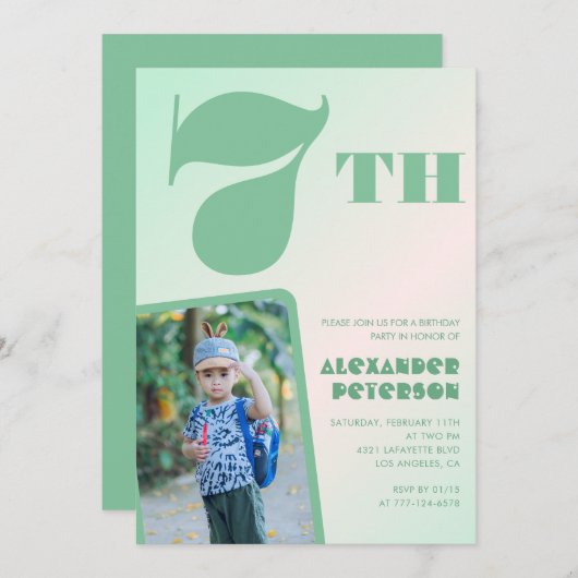 Grünes 7. Geburtstag Einladungen Farbiges Foto (Vorne/Hinten)