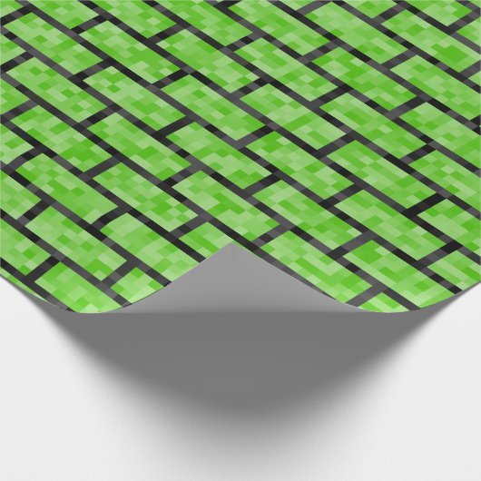 Grünes 8-BitVideospiel-Blick-Ziegelstein-Muster Geschenkpapier (Ecke)