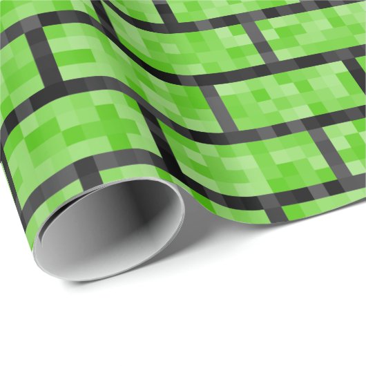 Grünes 8-BitVideospiel-Blick-Ziegelstein-Muster Geschenkpapier (Rolleneckpunkt)