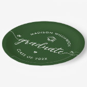 Grünes Abschluss-Script-Herzen-Kappe-Icon Modern L Pappteller (Schrägansicht)